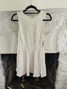 Free People White Sleeveless Embroidered Cotton Dress